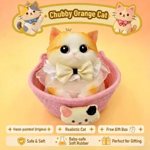 Fat Cat Squishy Toy, Lifelike Cat Plush Doll, Original Hand-Painted Design, (Kitten + Accessories + Cat Bed)/Gentleman blue and white treasure