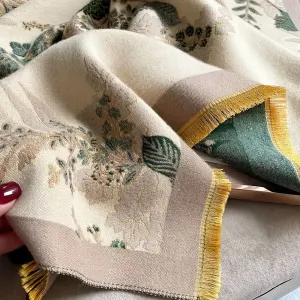 Bohemian-style Faux Cashmere Shawl Scarf, Soft, Warm, and Stylish for Autumn and Winter(GREEN)