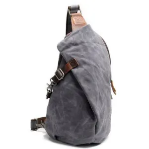 Vintage Waxed Canvas Crossbody Sling Bag with Crazy Horse Leather, Large Capacity Chest Pack, Breathable Washed Canvas Back, for Commute & Outdoor. (Dark grey)