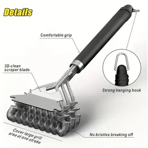 Bristle-Free Stainless Steel BBQ Grill Brush Heavy Duty Steam Clean Coil Head with Scraper