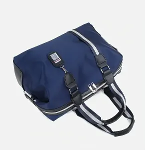 Dark Blue Foldable Travel Bag, Nylon Large Capacity Tote & Crossbody, Multi-Pocket Business Short Trip Gym Duffel. (Dark blue: L)