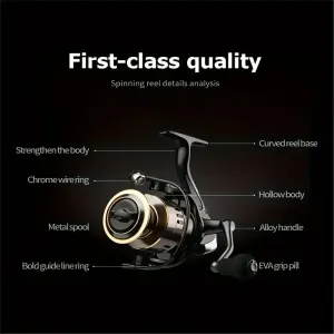 Spinning Reel Fishing Reel, Metal Spool, Metal Handle, 5.2:1 Gear Ratio, 10KG Drag, Smooth and Sensitive Line Output, Left/Right Hand Interchangeable, Rotating Fishing Reel, Suitable for Freshwater and Saltwater (HE1000)