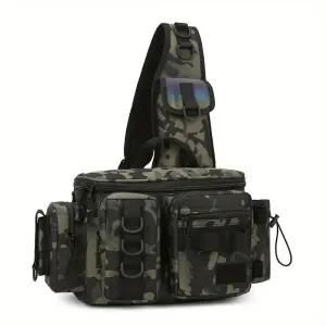 Camouflage Fishing Waist Bag – Large Capacity Multi-layer Partition, Side Pockets & Winding Strap for Full Loading, Breathable Shoulder Strap for Long-lasting Comfort – Green Camouflage