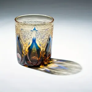 Edo Kiriko Purely Hand-carved Retro Crystal Glass, Water Drop Pattern Petal Base Whiskey & Spirits Glass, Multi-color 250mL Light Luxury Cold Water Cup
