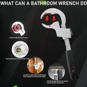 Large-Open Adjustable Basin Wrench, 3-Head Interchangeable Tight-Space Plumbing Tool, Aluminum Alloy Anti-Slip Home Maintenance Tool (Black handle)