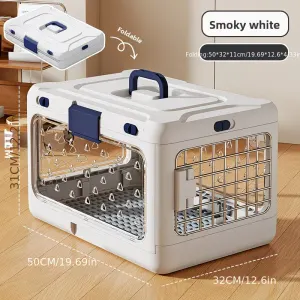 Foldable Pet Travel Carrier, PP Material with Reinforced Iron Mesh, Four Colors Available, Spacious When Expanded, Space-Saving When Folded – Ideal for Travel and Home Use, a Cozy Den for Your Pet. – Smoky White