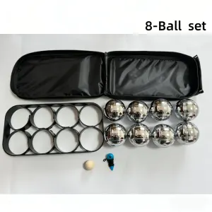 Petanque Boules Set – Chrome & Titanium Plated Steel Balls, with Jack, Measure Tool & Logo Bag, Backyard Beach Lawn Game(8-Ball Set)