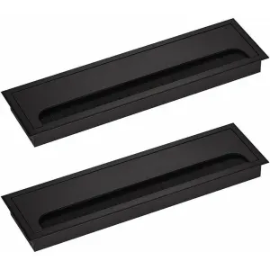 2 Pcs Rectangular Cable Cover for Recessed Installation on Desk Black, Cable Cover Cable Grommet Anodized Aluminum, 80 X 280 mm, 280 mm
