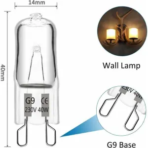 10 Pcs Bulb Halogen G9 40W 230V, 480LM 2900K Warm Dimmable White, Wall Lights Landscape Lamps, G9 Capsule Bulbs Cabinet Lighting for Chandeliers