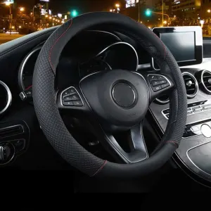 Car Steering Wheel Cover Red Black and, Anti-Slip Elastic, Breathable Carbon Fiber Steering Wheel Cover, 3739CM