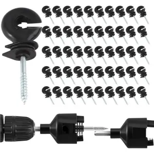 50 Pcs Annular Insulators for Electric Fencing Wood, Self-Attack Screw Insulators Accessories of Electric Fencing for Poles in and 1 Mandrel of