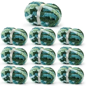 10 Pack Blue White Chunky Chenille Yarn, Super Bulky Variegated Blanket Yarn for Crochet and Hand Knitting, 25m, 70.5 oz