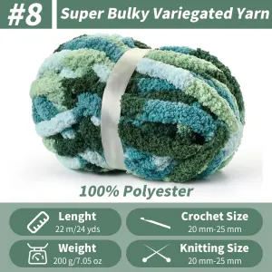 10 Pack Blue White Chunky Chenille Yarn, Super Bulky Variegated Blanket Yarn for Crochet and Hand Knitting, 25m, 70.5 oz