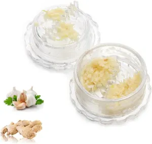 Manual Garlic Press and Herb Grinder, Dishwasher Safe, Transparent and Silver