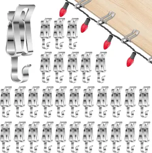 50 Piece Metal Gutter Clips for Outdoor String Lights, Compatible with Tile and Roof Edges