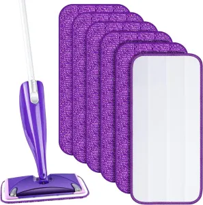 6 Piece Purple Replacement Microfiber Mop Cloth Set Compatible with Swiffer WetJet, 30 x 14 cm