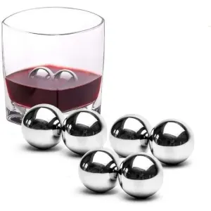 6 Piece Reusable Cooling Ball Set for Glasses, 304 Stainless Steel, Silver