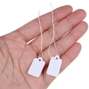 100-Pack White Paper Labels with String, 2.4 x 1.4 cm – Price Tags for All Needs