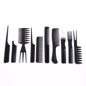 10pcs Professional Comb Set with Different Shapes, Black