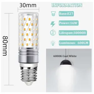 5 Pack E27 LED Corn Bulbs 16W 900lm AC 230V 360 Degree Beam, 6000K