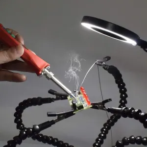 Helping Hands Soldering Third Hand PCB Holder with 5 Flexible Arms and 3 Adjustable Light Settings Magnifying Lamp
