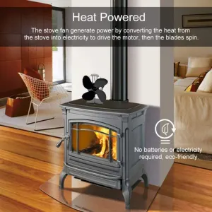 Fireplace and Stove Accessory, 6 Blades Wood Stove Fan, Stove Fan with Thermometer, Heat Powered Fireplace Fan for Wood Fireplace Gas Log Gas Stove