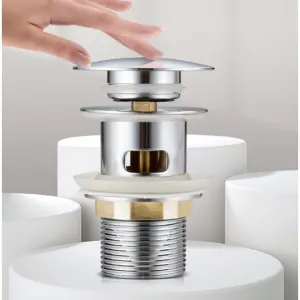 Basin Drain with Overflow Hole Stainless Steel Lid, Stainless Steel Body, Copper Nut, Copper Movement