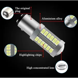 4 Pieces Trailer Lights and Reflectors, White 1157 33SMD LED Bulbs Super Reversing Lights Parking Light Brake Light Rear Fog Light Position Tail