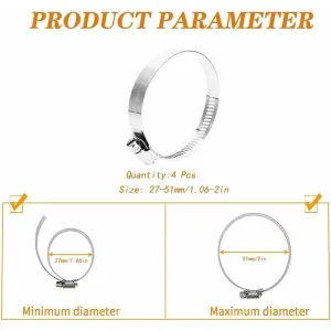 10 Pieces Hose Clamp, Adjustable Hose Clamp 27, 304 Stainless Steel Hose Clamp, 51 mm