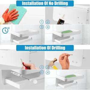 Wall Mounted Toilet Paper Holder with Aluminum Storage Shelf for Bathroom and Kitchen, White