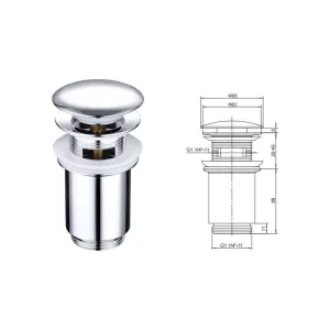 Metal Basin Pop up Drain, Slotted Bathroom Sink Drain Stopper, Chrome, Small, Silver