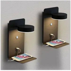 2 Pack Indoor LED Wall Lights with USB Port Switch and 330 Degree Rotatable Reading Lamp, 12W
