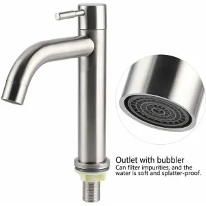 Single G1 2 Brushed Stainless Steel Cold Water Tap with Large Single-Hole Basin