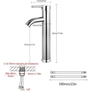 Bathroom Sink Faucet, High Arc Bathroom Sink Mixer Tap, Adjustable Hot and Cold Mixer Tap, Chrome Plated Brass, Silver Grey