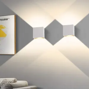 2 Pcs Indoor Wall Light, Bedroom Wall Light 6W 3000K, LED Square Wall Light, White Wall Lamp Used in Living Room, Bathroom, Kitchen, Dining Room