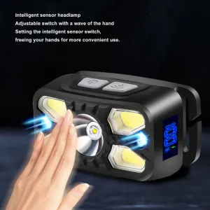 Type-C Rechargeable Headlamp with 45 Degree Adjustable Motion Sensor 1500mAh Ultra Bright Headlamp with Digital Power Display for Outdoor Emergency