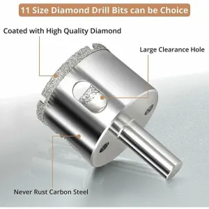 11 Pcs Diamond Hole Saw, Adjustable Hole Punch Locator Tile Hole Saw with Diamond Coated Drill Bits Hole Saw with Suction Cup Base for Ceramic Glass