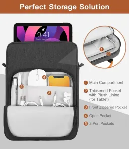 Laptop Sleeve Bag With Water Resistant Oxford Fabric, Extra Pockets And Shoulder Strap, For Tablet Laptop Travel And Commute, Black Gray, 9 to 11 in