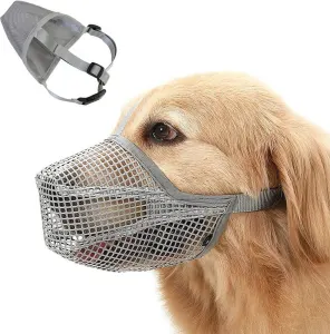 Dog Muzzle Breathable Nylon Mesh Soft Padded Adjustable Straps Anti Bite Chew Bark For Walking Training Long Snout Dogs Gray XL