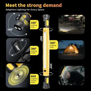 LED Work Light Bar Rechargeable 6000mAh With Magnetic Base 360 Adjustable 3 Color Modes For Auto Repair Garage Camping Red, 3000 lm, 51 cm
