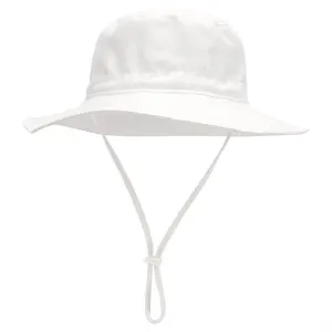 Baby Sun Hat With Wide Brim, Lightweight Breathable Cotton, Foldable Beach Bucket Hat For Boys And Girls, White XS 0 to 8 Months, 44 to 46 cm