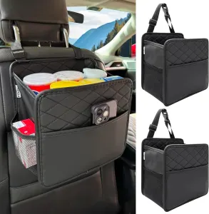 2 Piece Car Trash Can Organizer PU Leather, 8 L