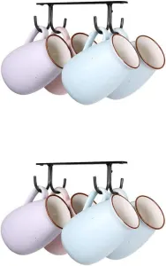 2 Piece Under Cabinet Mug Holder 8 Hooks Black