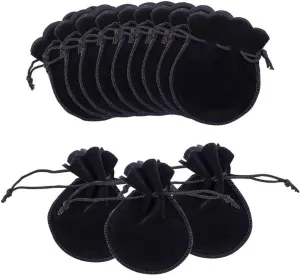200PCS Black Velvet Drawstring Jewelry Pouches, Christmas Gift Bags for Birthday Party Favors, 9 x 7 cm