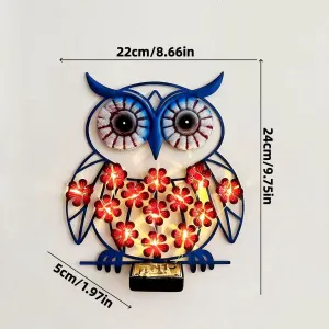 Solar Owl Wall Lamp Metal LED Outdoor Garden Decor Waterproof IP65 Animal Shape Solar Powered Light for Fence Balcony Yard Blue