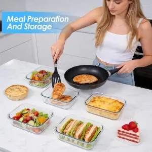 5 Pieces Glass Food Storage Containers with Lids, Airtight Leakproof BPA-Free, Oven Freezer Microwave Safe, Grey, 36oz
