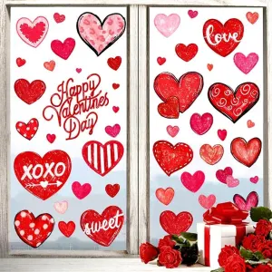 6 Pieces Heart Shaped Window Stickers, Reusable Self Adhesive Valentine Decals for Weddings Anniversaries and Smooth Surface Decoration
