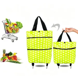 Foldable Shopping Cart 2 in 1 Tote Bag with Wheels, Extra Large Capacity, Lightweight Portable Reusable Grocery Bag for Shopping Travel Market, Green