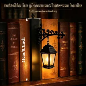 1 Piece Vintage Bookshelf Lamp, LED Hanging Lantern Wall Sconce with Warm Light, Decorative Metal Bookshelf Light for Reading Nooks and Home Office, Retro Style