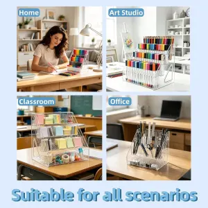 20 Compartments Acrylic Pen Holder 4 Layers, Transparent Desk Organizer for Markers and Art Supplies